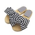 Summer Stylish Blue Bow Design Women′s Slippers Household Comfortable Breathable Cotton Straw Woven Women Slippers